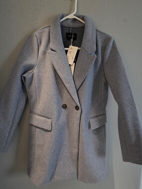Love Tree Heather Gray Double-Breasted Wool-Blend Blazer